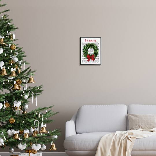 Stupell Industries Be Merry Holiday Music Wreath Framed Giclee Art